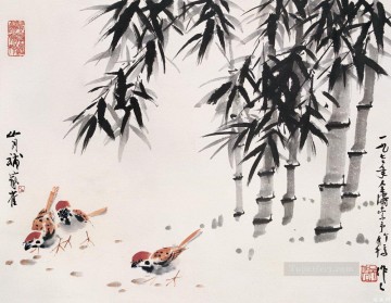 Chino Painting - Pollo Wu Zuoren bajo bambú chino antiguo